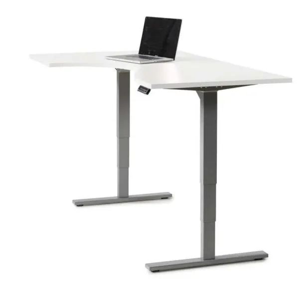 Valkoinen Economy Flex -sähköpöytä, 2-jalkainen L-malli seisomapöytä.