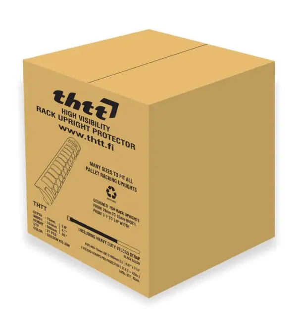 Laatikollinen (21kpl) THTT-etupylväänsuojuksia kuormalavahyllyihin.