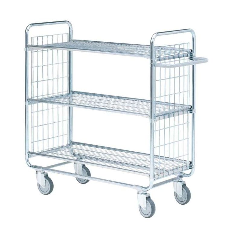 100 Series 3-shelf trolley with mesh end panels and 200 kg load capacity