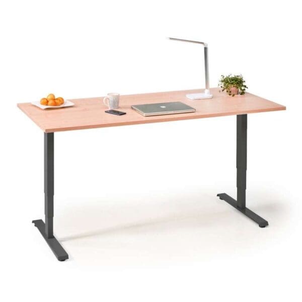 Seisomapöytä kannettavalla päällä, Economy Flex -sähköpöytä, suora malli, musta runko.