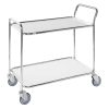 2 tier serving trolley with laminate shelves and swivel castors