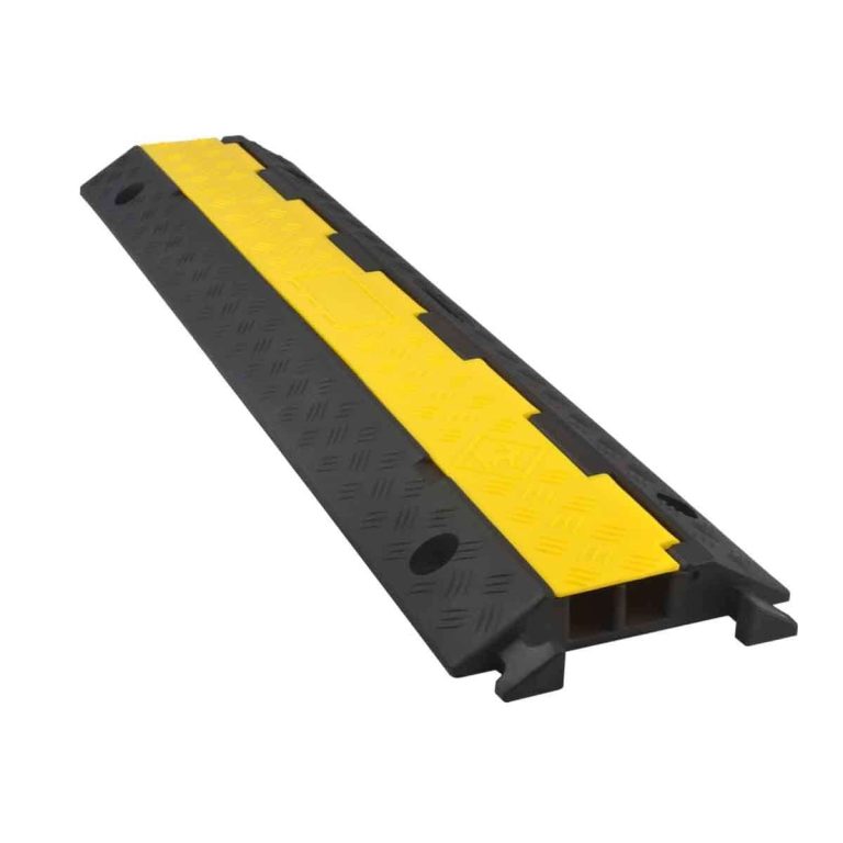 2-channel rubber cable protector with yellow hinged lid
