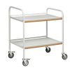 2-tier service trolley with white laminate shelves and swivel castors