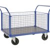 200 Series mesh-sided platform trolley with 500 kg capacity, laminate deck and 200 mm solid rubber castors
