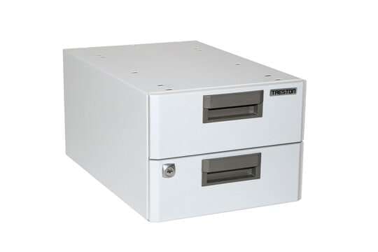 Valkoinen Laatikosto ESD 30/22 kaappi kahdella laatikolla.