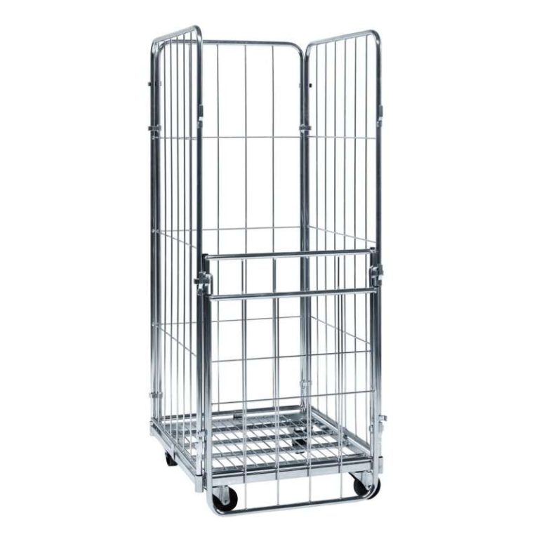 3‑sided roll container with half drop gate, 720×800×1800 mm, electrogalvanised steel