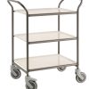 3-tier serving trolley with removable plastic trays and powder-coated frame
