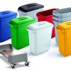 60 litre plastic waste bins in different colours for workplace recycling and waste sorting