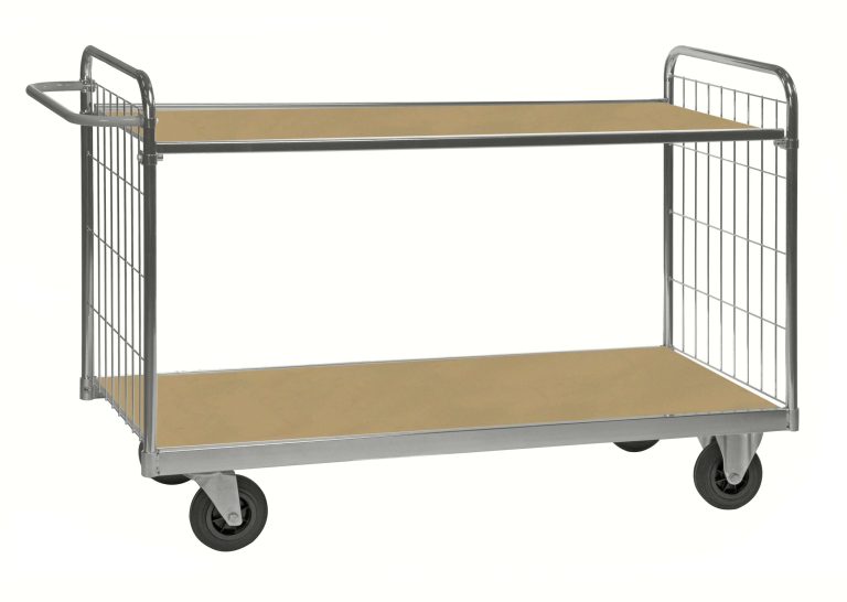 9000-seriens ESD-hyllvagn med två hyllplan och fyra länkhjul