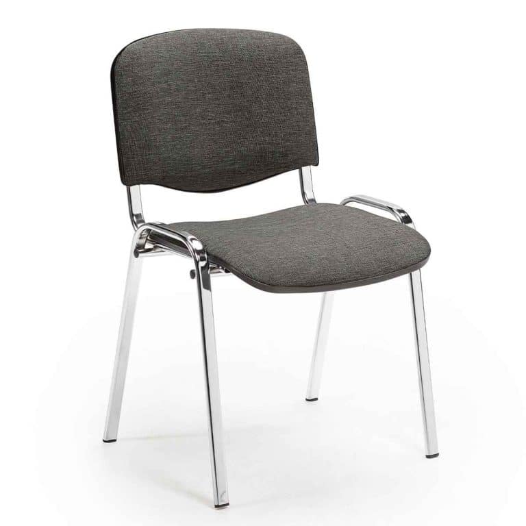 Verhoiltu tuoli on harmaaksi verhoiltu tuoli, jossa on kromattu metallirunko ja neljä jalkaa. Se sopii erinomaisesti toimisto- tai kokoushuonekäyttöön.