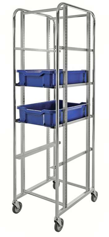 Adjustable Euro container trolley with electro-galvanised frame and blue EUR boxes