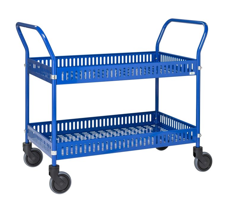 Bordsvagn med sarg och gallerhyllor 250 kg med två hyllplan