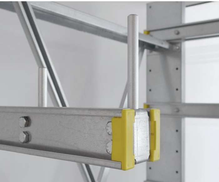 Cantilever rack end stop pin 20 x 120 mm fitted to a cantilever arm