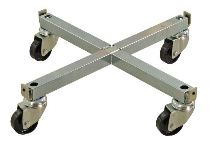 Castor base for metal waste bin with four industrial wheels