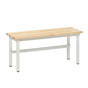 Cloakroom bench with steel frame and wooden seat