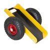 Compact yellow board trolley with grooved rubber mat and large wheels