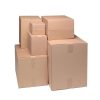 Stack of brown corrugated cardboard boxes in different sizes