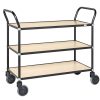 Design 3-tier shelf trolley with laminate shelves and black powder-coated steel frame