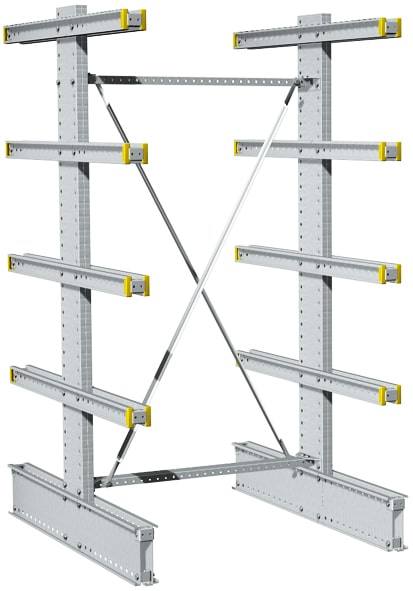 Dexion light-duty double-sided cantilever racking bay with 2 uprights for bar and pipe storage