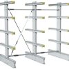 Dexion light-duty double-sided cantilever racking with 3 uprights for pipes and bars