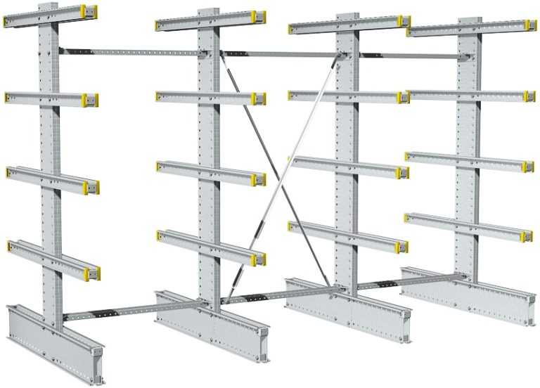Dexion light-duty double-sided cantilever racking (4 uprights), galvanised – long goods storage