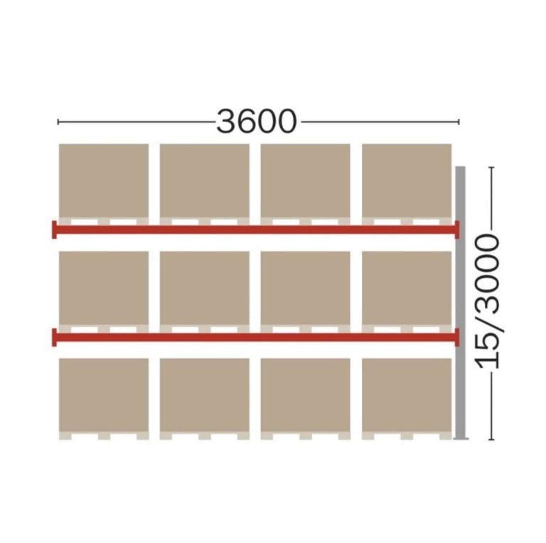 Dexion P90 pallet racking add-on bay for 12 Euro pallets, 3600×1050×3000 mm