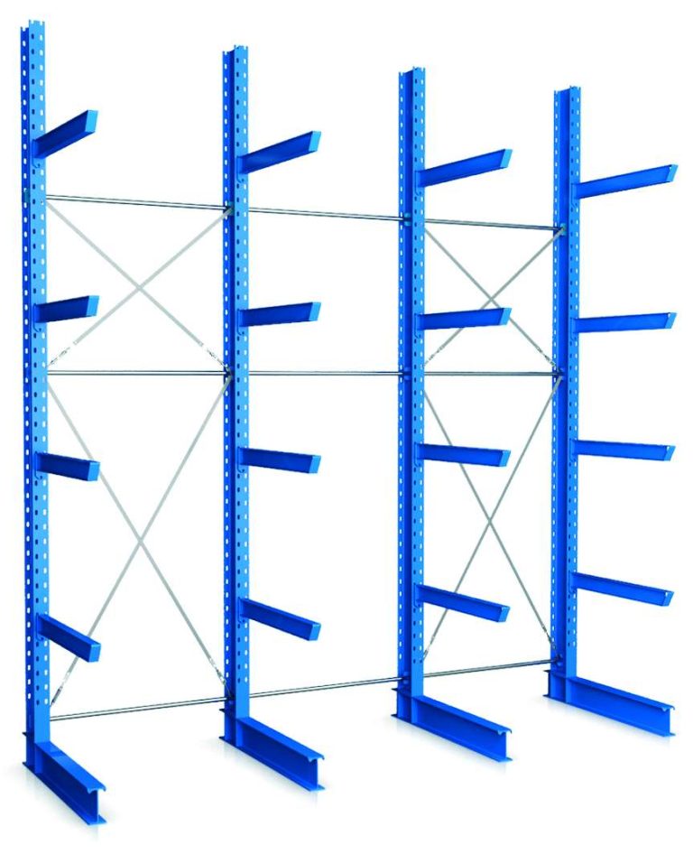 Dexion RU K60 heavy-duty single-sided cantilever racking bay with 4 uprights (blue RAL 5015)