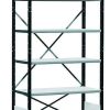 Dexion S90 small parts metal shelving with light grey steel shelves and dark grey uprights.
