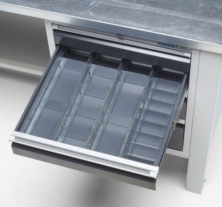 Drawer Divider Set 2 installed in a Handy Industrial workbench drawer unit