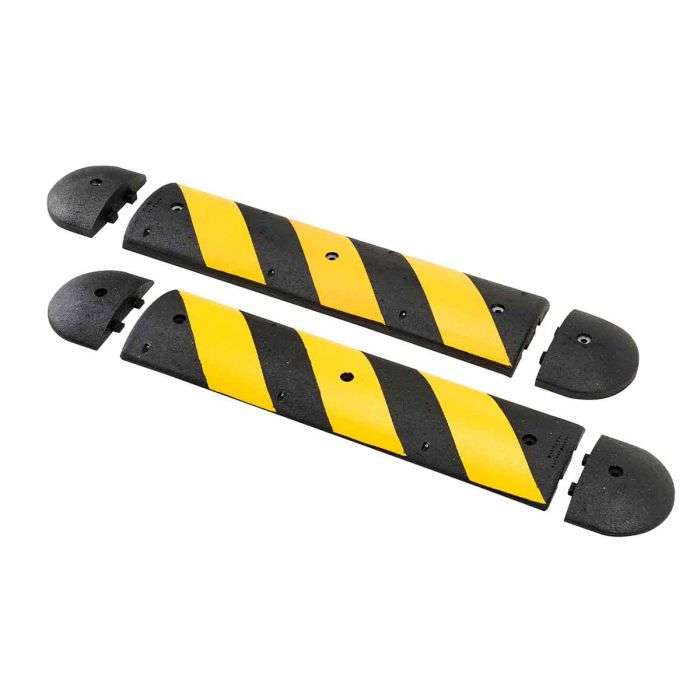 Easy Rider rubber speed bump with yellow reflective tape and end caps
