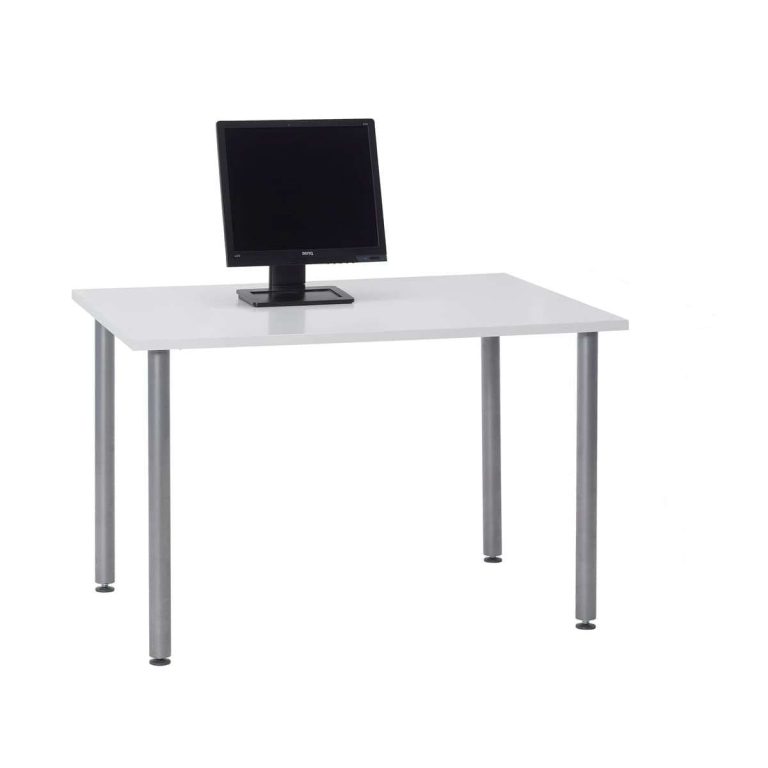White Economy rectangular office desk with grey adjustable legs