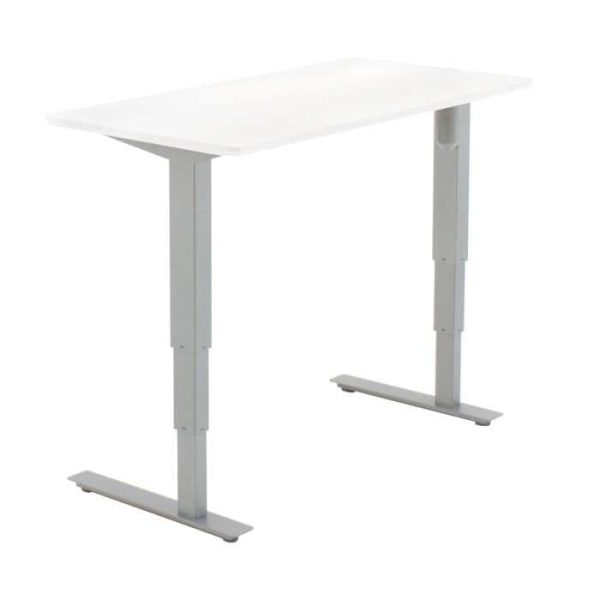 Compact electric height‑adjustable desk 1200×600 mm, RAL 9006 frame with white laminate top (Classic Mini)