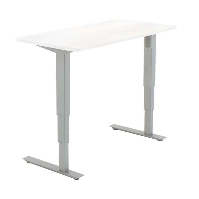 Compact electric height‑adjustable desk 1200×600 mm, RAL 9006 frame with white laminate top (Classic Mini)