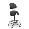 Finnish-made ergonomic saddle chair with backrest, castors and foot ring