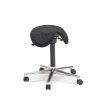 Finnish-made ergonomic saddle stool with black saddle seat, chrome star base and castors