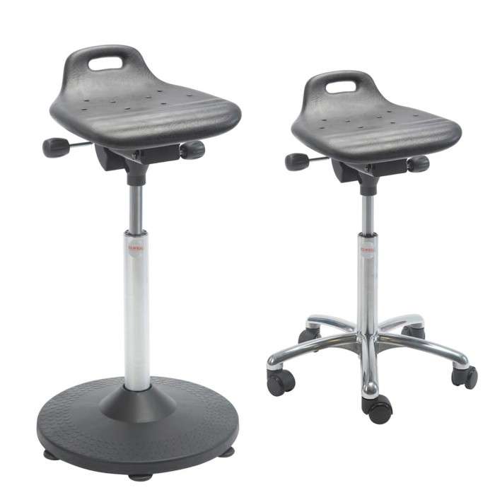 Ergonomisk ståstol med svart PU-sits och valbart underrede