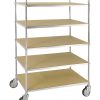 Tall ESD shelf trolley with five shelves and swivel castors