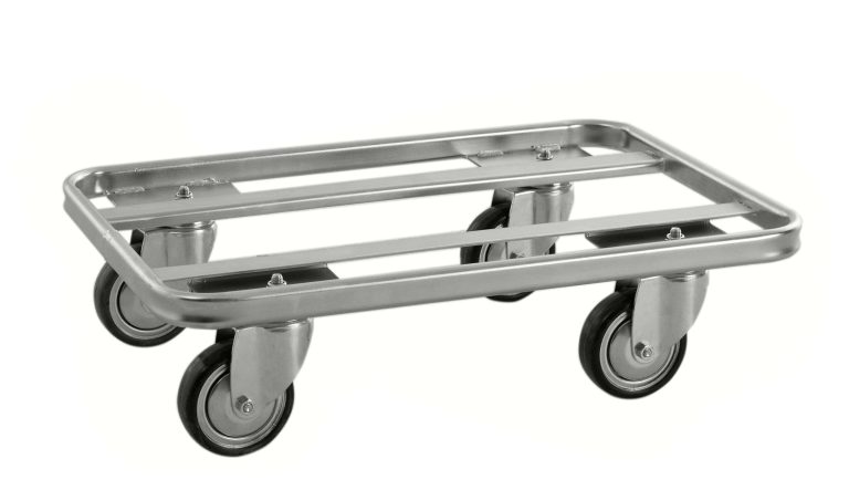 Elförzinkad ESD-tralla 600 x 400 mm med fyra svängbara ESD-länkhjul