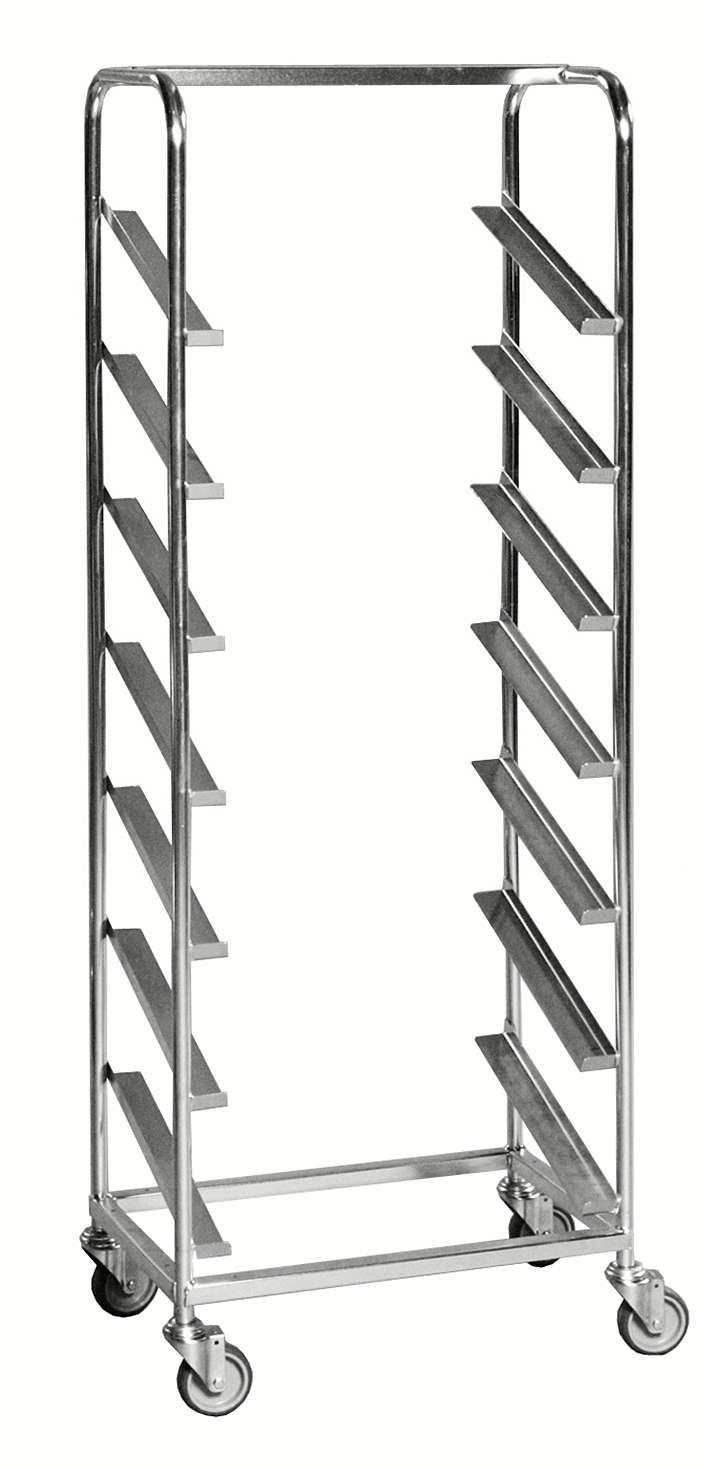 Euro container trolley with tilted rails for seven Euro boxes