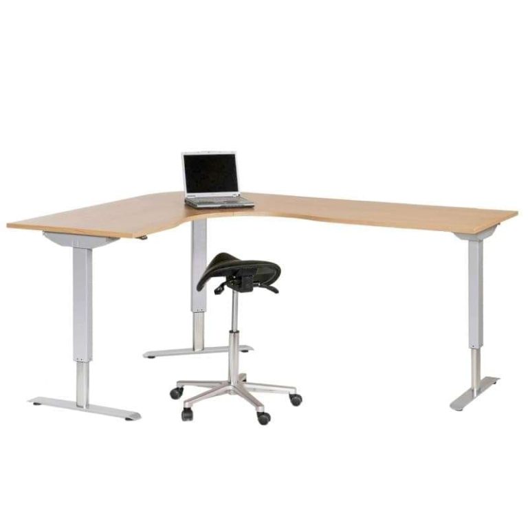 Executive höj- och sänkbart hörnskrivbord med eldrift och två bordsskivor för kontor