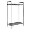 Extend modular freestanding steel coat rack base unit in dark grey with hooks and slatted shelves