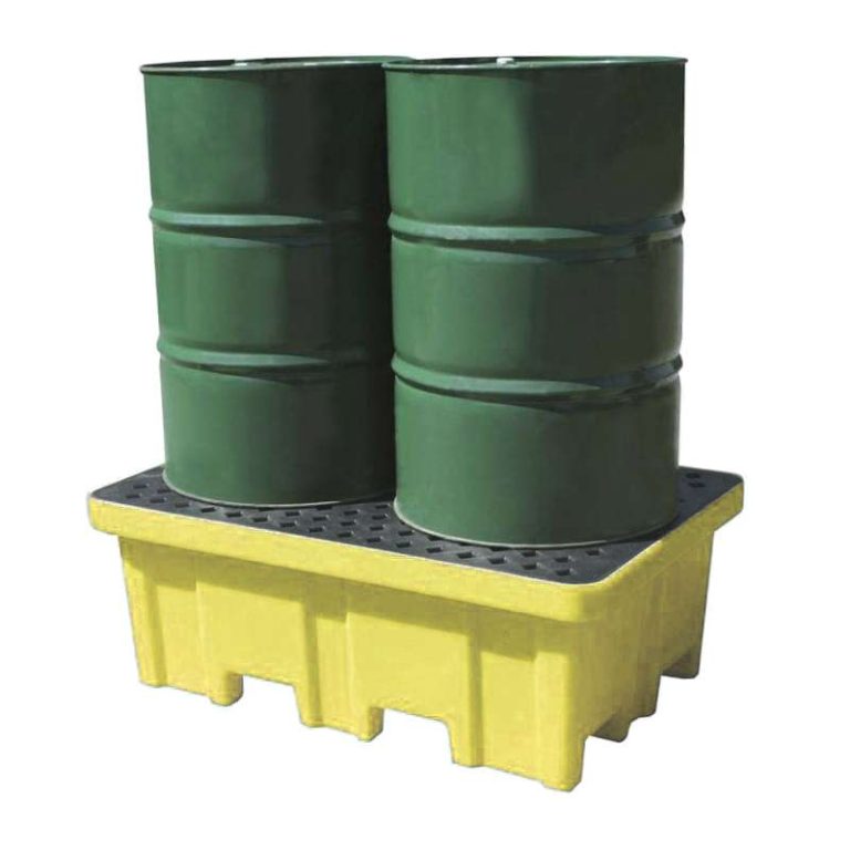 Gul Heavy Duty-fatpall i polyeten med två stående 200-litersfat