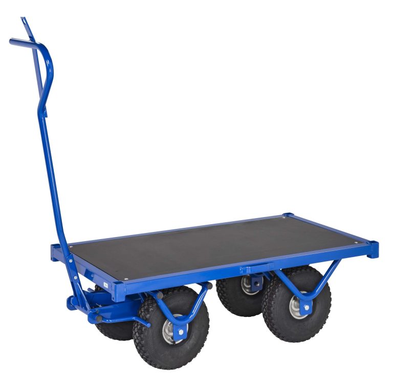 Heavy Duty-flakvagn 600 kg med plywoodflak och fyra luftgummihjul