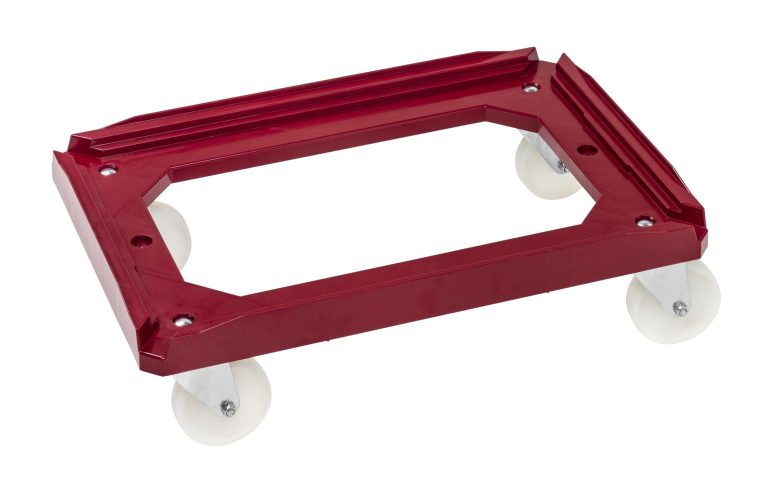 Burgundy grooved container dolly for 600 × 400 mm crates