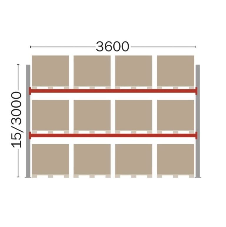 Grundsektion pallställ Constructor P90 för 12 EUR‑pallplatser, höjd 3000 mm