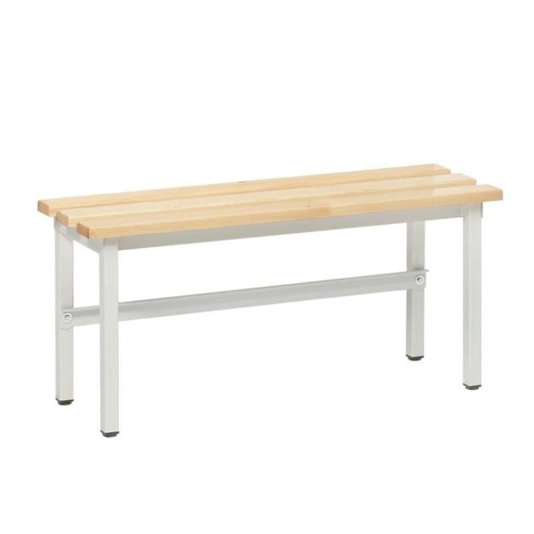 Handy Basic changing room bench with powder-coated steel frame and varnished pine slats