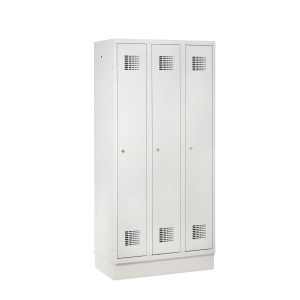 Handy Ewo locker plinth base fitted under a light grey steel changing room locker