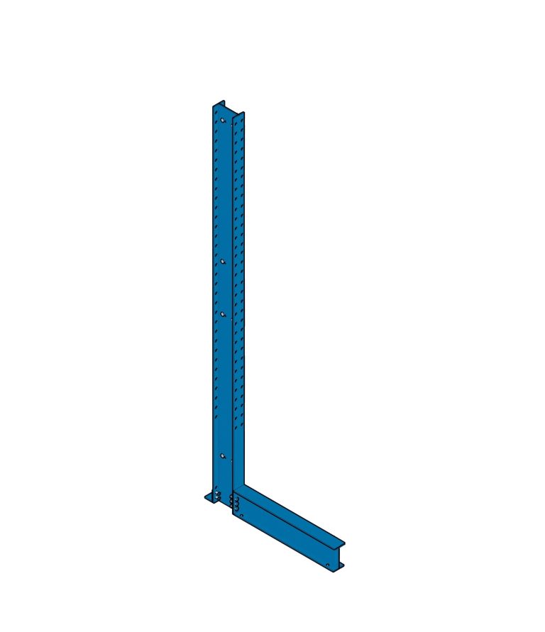 Heavy-duty single-sided cantilever racking upright with base for long goods storage