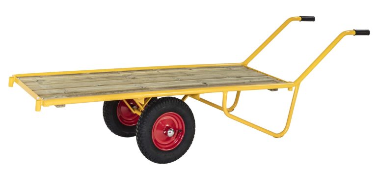 Yellow Kongamek heavy duty platform trolley for long materials, 2326 x 615 mm