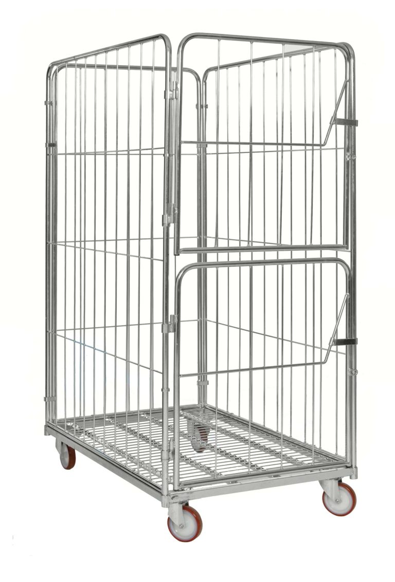 Heavy-duty roll container with split gate and 600 kg capacity